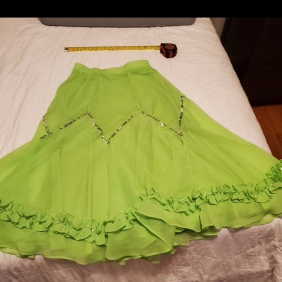Neon Lime Green Ruffled Dance Skirt Sz M Halloween Costume - Picture 4 of 5